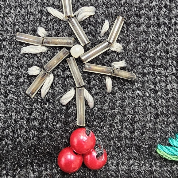 OHI Vintage Christmas Embroidered Cardigan Faux Fur Collar Button Front Size XL - Picture 13 of 14